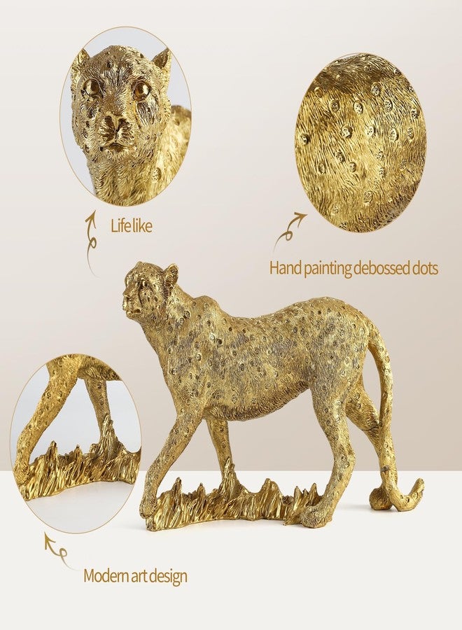 Magicsculp Cheetah Statue for Home Decor, 11" Resin Standing Leopard Sculpture, Gold Desktop Decoration for Living Room, Dining Room, Office,Shelves, Tv Stand, Coffee Table or Entry Way - Image 4